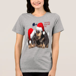 Puppy Witte Kerstmis Met Kerstman Slede Tri-Blend Shirt