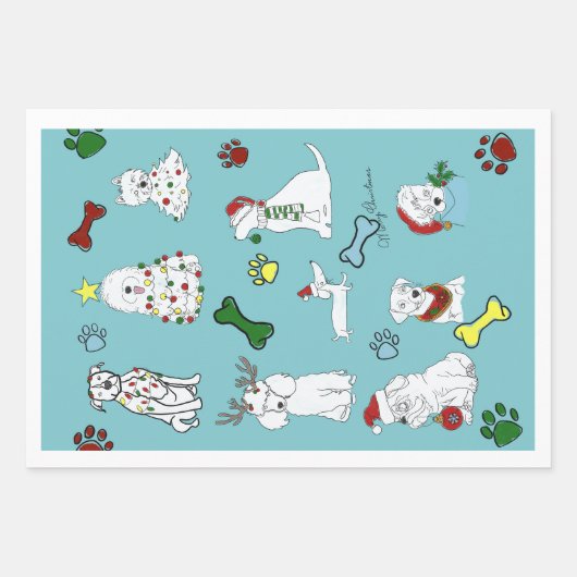 PUPPY XMAS WRAPPING PAPER SET  (Voorkant)