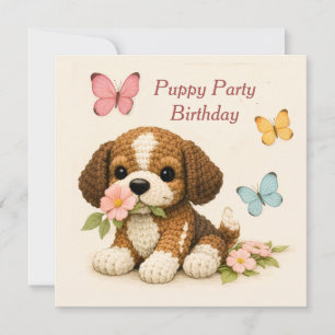 Puppyfeest Verjaardag Bloemvlinder Kaart