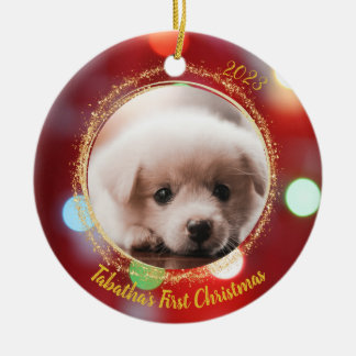 Puppy's eerste kerst keramisch ornament