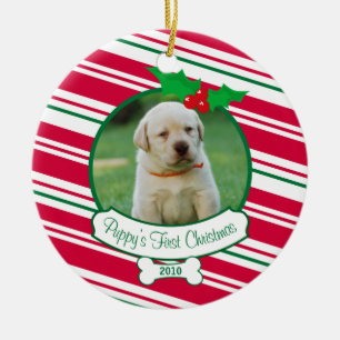 Puppy's eerste kerstfeest - snoepriet keramisch ornament