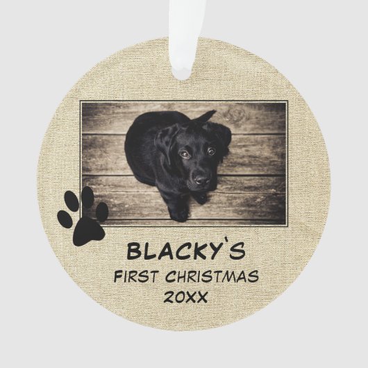 Puppy's eerste kerstfoto Rustic Dog Ornament (voorkant)