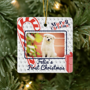 Puppy's eerste kerstjaar, aangepast op naam keramisch ornament