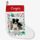 Puppy's Eerste Kerstmis Foto en Naam Kleine Kerstsok (Voorkant)
