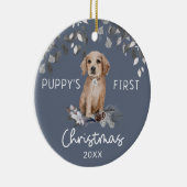 Puppy's eerste kerstWaterverf Keramisch Ornament (Rechts)