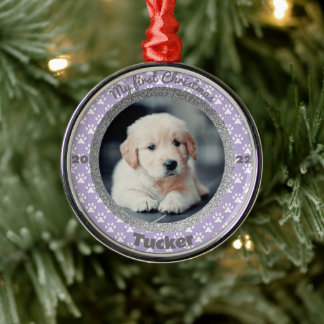 Puppy's eerste Paarse kerstafdrukken Metalen Ornament
