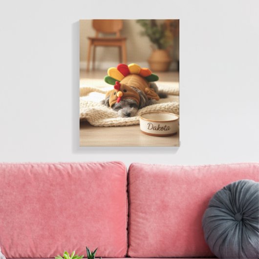 Puppy's First Turkey Day Canvas Print (Insitu (Woonkamer))