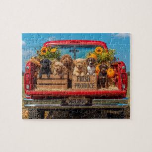 Puppy's Rode Truck Zonnebloemen Herfst Oogst Legpuzzel
