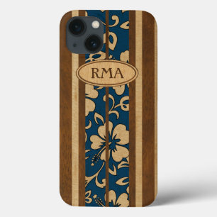Pupukea  Hawaiian Monogram Faux Wood Surf iPhone 13 Hoesje