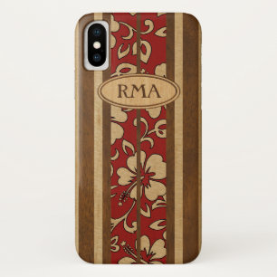 Pupukea  Hawaiian Monogram Faux Wood Surf iPhone X Hoesje