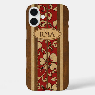 Pupukea Hawaiian Monogram Faux Wood Surf iPhone 16 Plus Hoesje