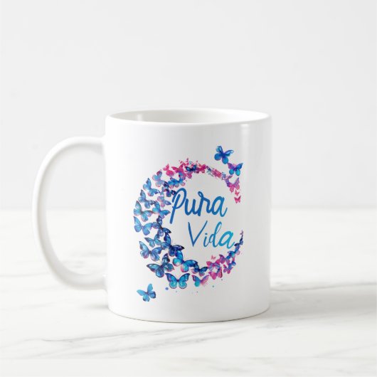 Pura Vida Blue Butterfly Coffee Mug (Gauche)