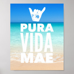 Pura Vida Mae Shaka Sign Costa Rica Surfing Poster