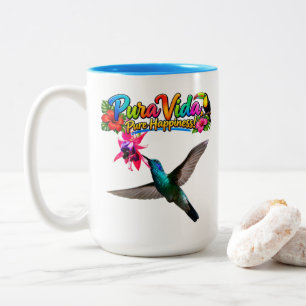 Pura Vida, Pure Geluk met Kolibrie Tweekleurige Koffiemok