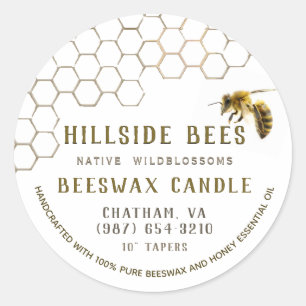 Pure Beeswax-kaarletiket met Honeycomb & Bee Ronde Sticker