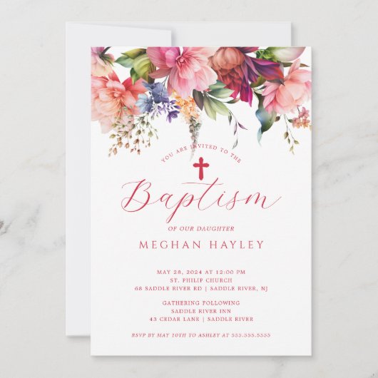 Pure Élégance Filles Baptême Invitation (Devant)