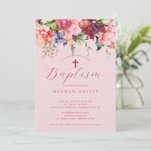Pure Élégance Filles Baptême Invitation (Debout devant)