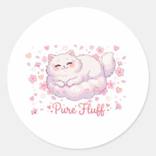 Pure Fluff Knuffel Kawaii Kat Ronde Sticker