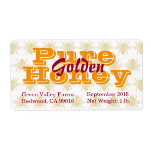 Pure Golden Honey Jar Food Labels