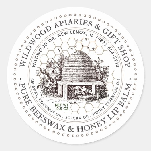 Pure Honey and Beeswax Lip Balm  Skep Ronde Sticker (Voorkant)