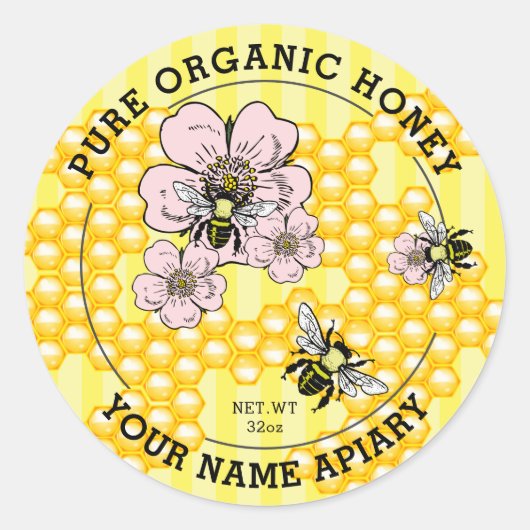 Pure Honey Jar Labels | Honingbij (Voorkant)