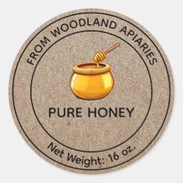 Pure Honey Pot Apiary Canning Jar Label Kraft