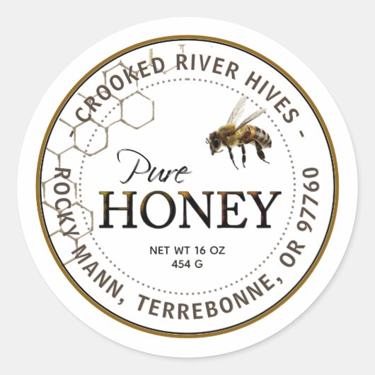 Pure Honey Realistic Bee met Honeycomb Pattern Ronde Sticker (Voorkant)