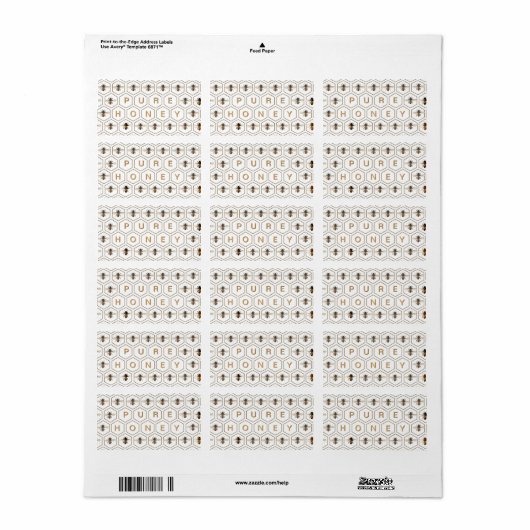 PURE HONING Honingraat of Honing Stix Bee Mini Lab Etiket (Full Sheet)