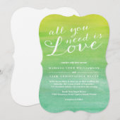 Pure Liefde Waterverf Bruiloft / Limoen Emerald Kaart (Voorkant / Achterkant)