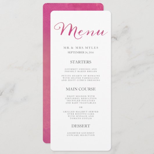 Pure Liefde Waterverf Trouwmenu / Roos Menu (Voorkant / Achterkant)