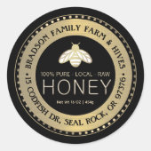 PURE LOCAL RAW HONEY étiquette avec abeille en or  (Devant)