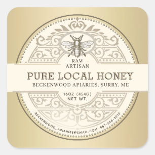 Pure lokale honing  label Metallic Gold Bee