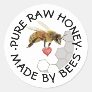 PURE RAUWE HONINGBIJ Honingraat en Hart Ronde Sticker