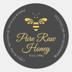 Pure Raw Honey Label Gele Honingbij op Houtskool