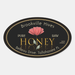 Pure Raw Honey Label Zwart en Goud Poppy Flower