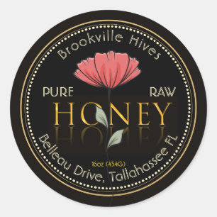 Pure Raw Honey Label Zwart en Goud Poppy Flower