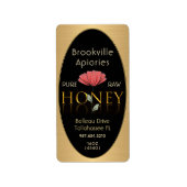 Pure Raw Honey Label Zwart en Goud Poppy Flower (Voorkant)