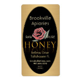 Pure Raw Honey Label Zwart Goud Border Roos Flower (Voorkant)