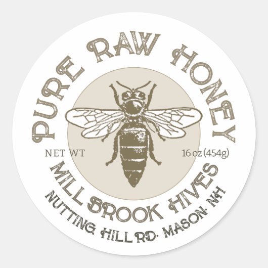 PURE RAW HONEY QUEEN BEE LABEL (Voorkant)