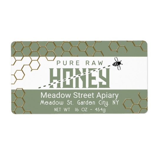 Pure Raw Honey Schattige Bee Crossing Gold Honingr Etiket (Voorkant)