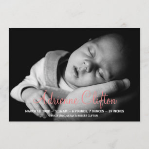 Pure simpel roze baby statistiekgeboortenaankondig aankondiging