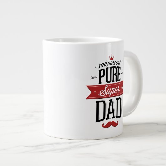 Pure Super Dad Mustache Red en Black Extra Grote Mok (Voorkant rechts)