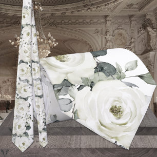 Pure White Desdemona Rozen & Eucalyptus Wedding Stropdas