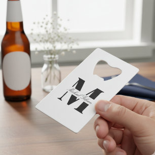 Pure White Gepersonaliseerde Monogram Trouwgetui Kredietkaart Flessenopener