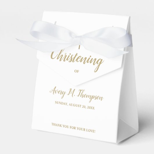 Pure white gold cross Script Christening Bedankdoosjes (Voorkant Zijde)