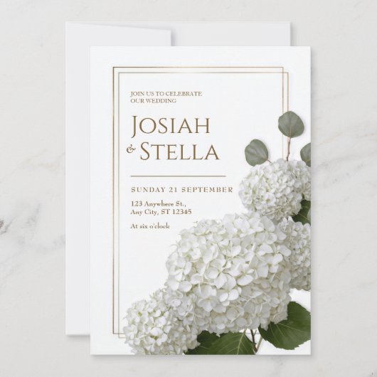 Pure White Minimalist Hydrangea Gold Frame Wedding Kaart (Voorkant)