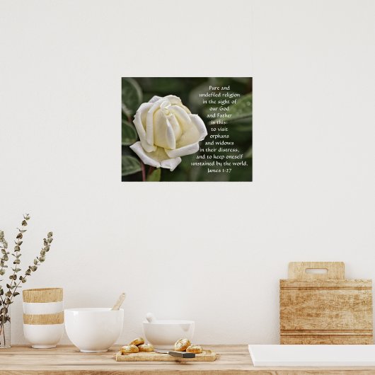 Pure White Rose Bible Scripture Poster (Cuisine)