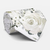 Pure White Roses & Silver Eucalyptus Wedding Stropdas (Opgerold)