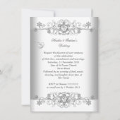 Pure White Wedding Silver Diamond Hearts Kaart (Achterkant)