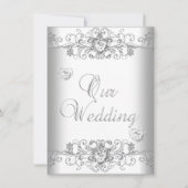 Pure White Wedding Silver Diamond Hearts Kaart (Voorkant)